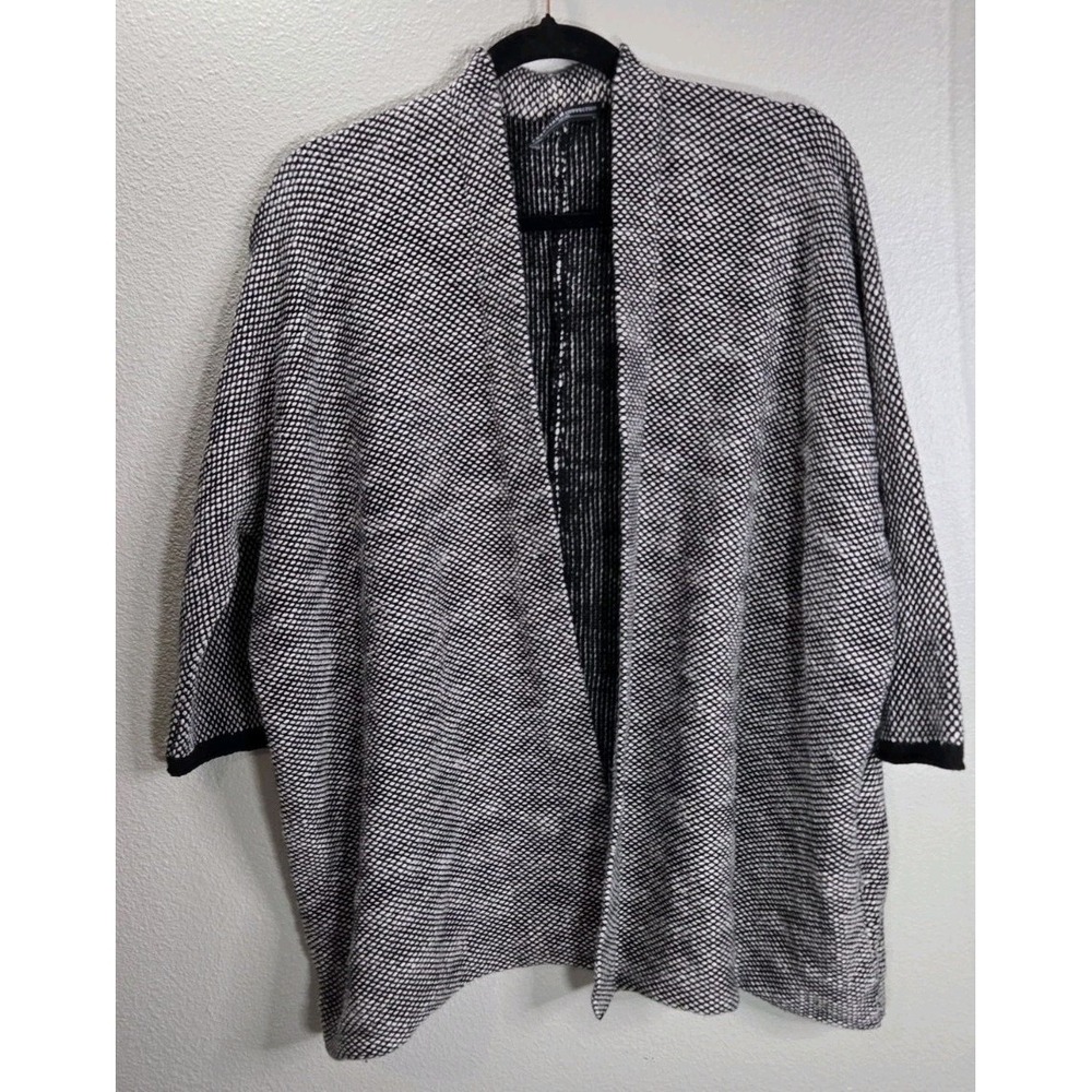 Peruvian Connection Textured‎ Open Front Cardigan M/L Black Cream Knit Topper